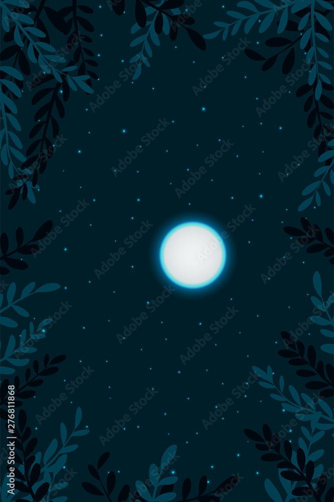 Night sky background. Tops trees with moon on sky and star. Night sky background. Tops trees with moon on sky and star.