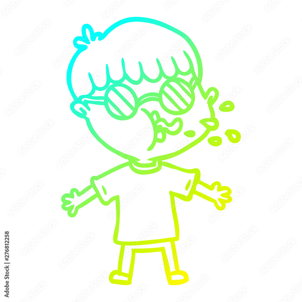 cold gradient line drawing cartoon boy wearing spectacles
