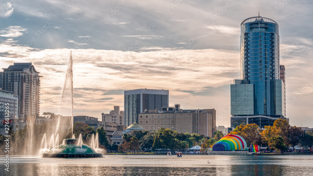 Obraz premium Rainbow amphitheater at Lake Eola in downtown Orlando, Florida for gay pride