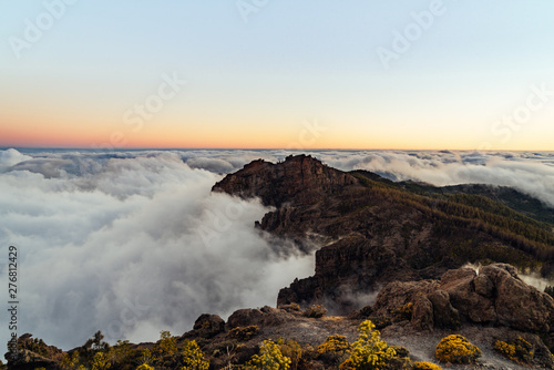 Nature and landscape of the Gran Canaria. Rocky mountains range, valleys, ocean.