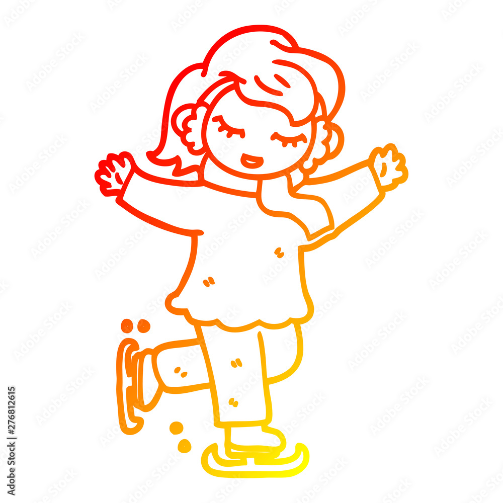 Obraz premium warm gradient line drawing cartoon girl ice skating