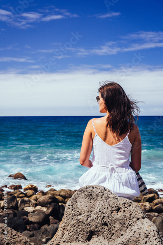 Young woman enjoying her time off on hot summer holidays, Gran Canaria, Spain. 