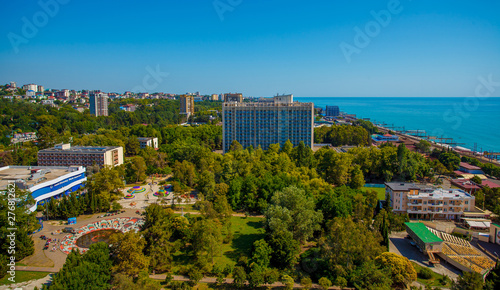 Beautiful panoramic autumn landscape at the resort city of Sochi on the Black sea coast. The view from the top. © Maxim