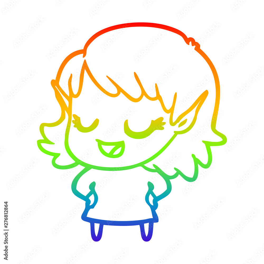 rainbow gradient line drawing happy cartoon elf girl rainbow gradient line drawing happy cartoon elf girl