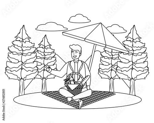 Man cartoon having picnic design