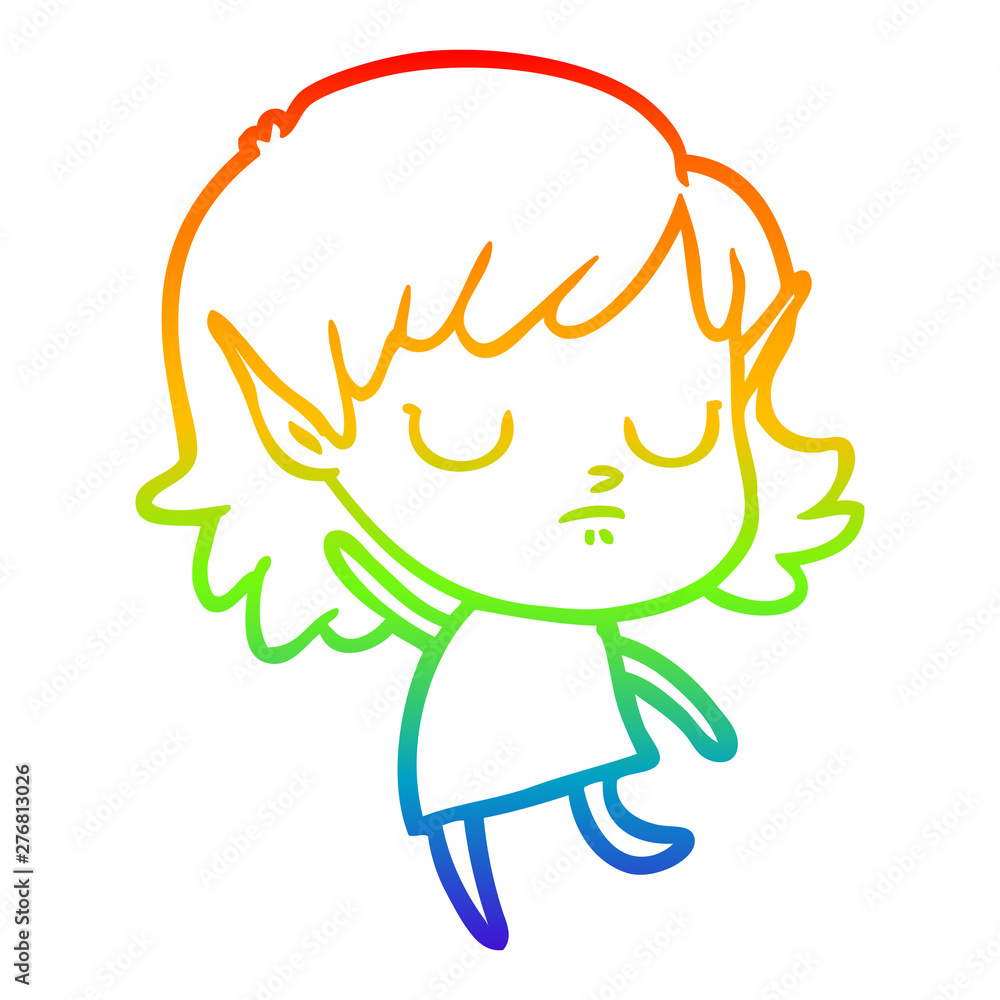 rainbow gradient line drawing cartoon elf girl rainbow gradient line drawing cartoon elf girl