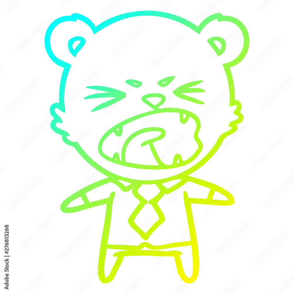 Obraz premium cold gradient line drawing angry cartoon bear
