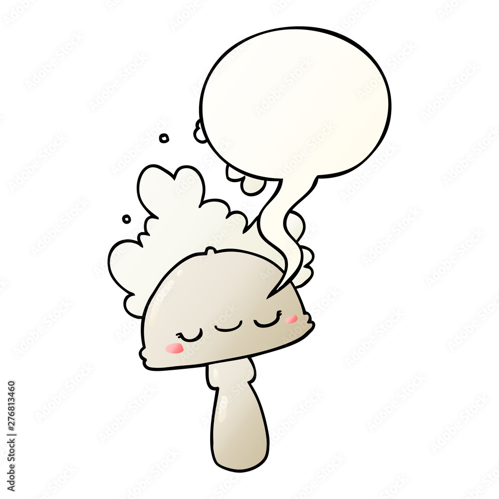 cartoon mushroom and spoor cloud and speech bubble in smooth gradient style cartoon mushroom and spoor cloud and speech bubble in smooth gradient style