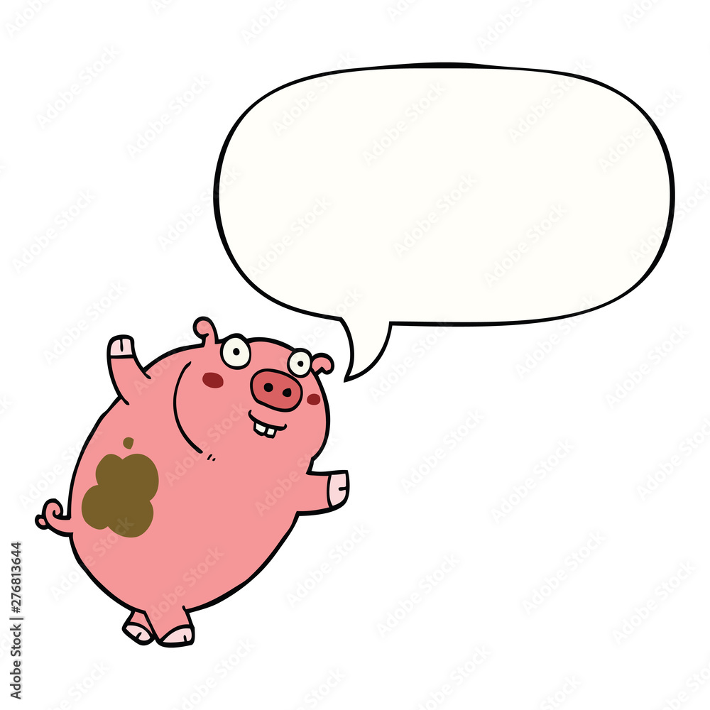 Obraz premium funny cartoon pig and speech bubble