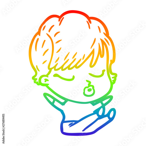 rainbow gradient line drawing cartoon woman with eyes shut