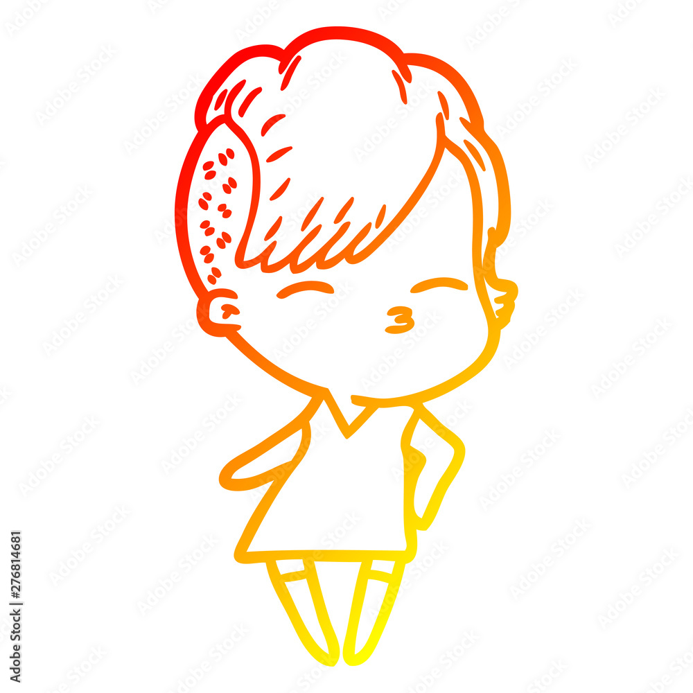 warm gradient line drawing cartoon squinting girl in dress warm gradient line drawing cartoon squinting girl in dress