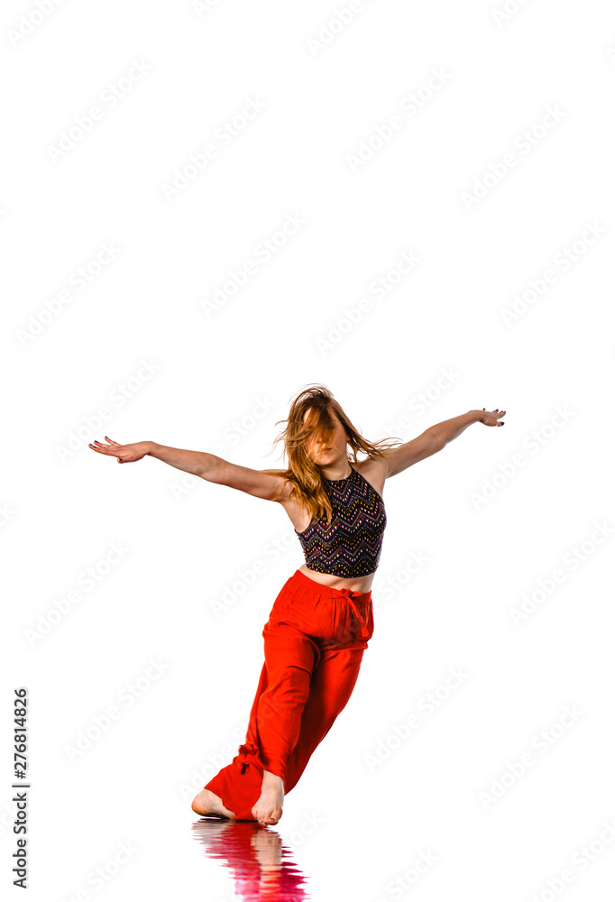 Woman hip hop dancer over white background Woman hip hop dancer over white background