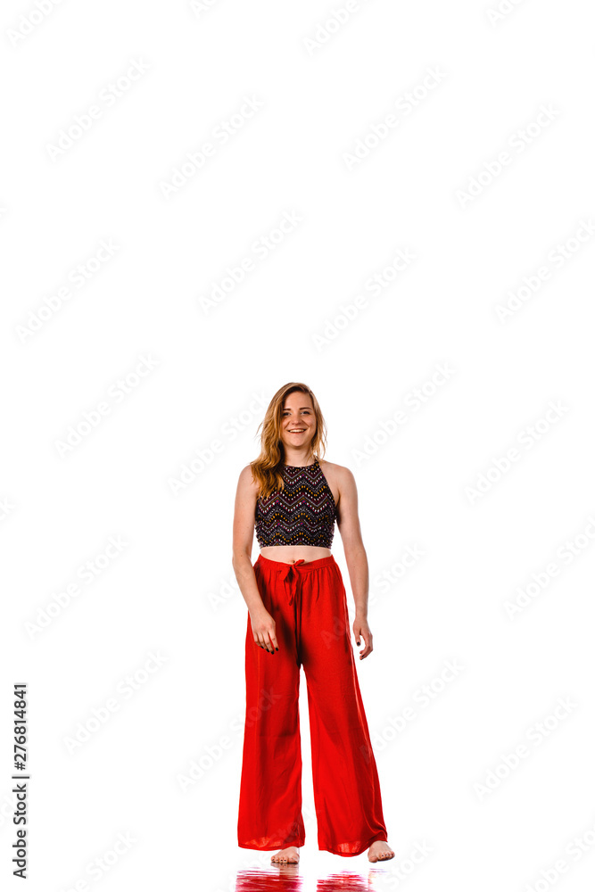 Teenage girl dancing break dance in action isolated on white Teenage girl dancing break dance in action isolated on white