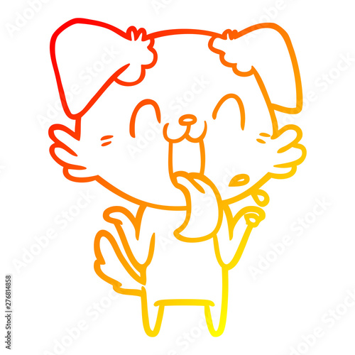 warm gradient line drawing cartoon panting dog shrugging shoulders