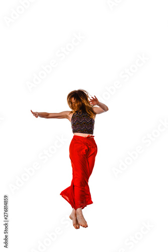 Woman hip hop dancer over white background
