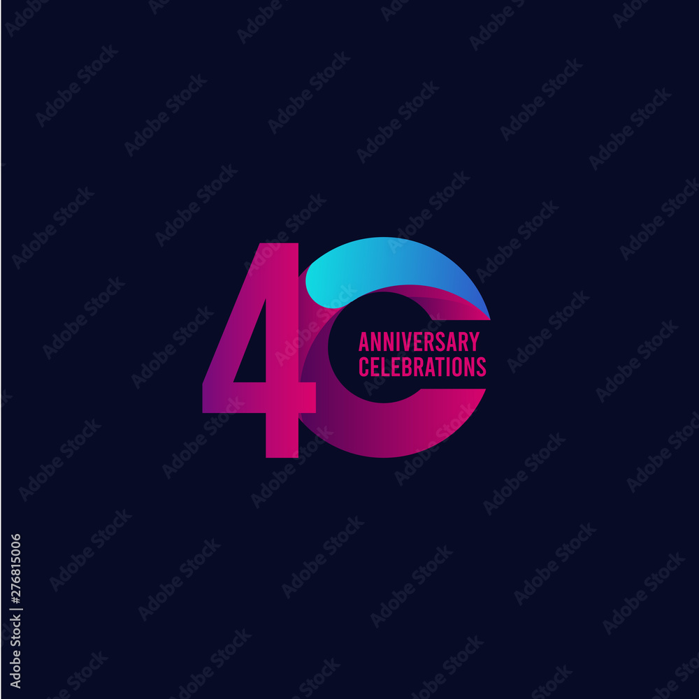 Fototapeta premium 40 Years Anniversary Celebration, Purple and Blue Gradient Vector Template Design Illustration