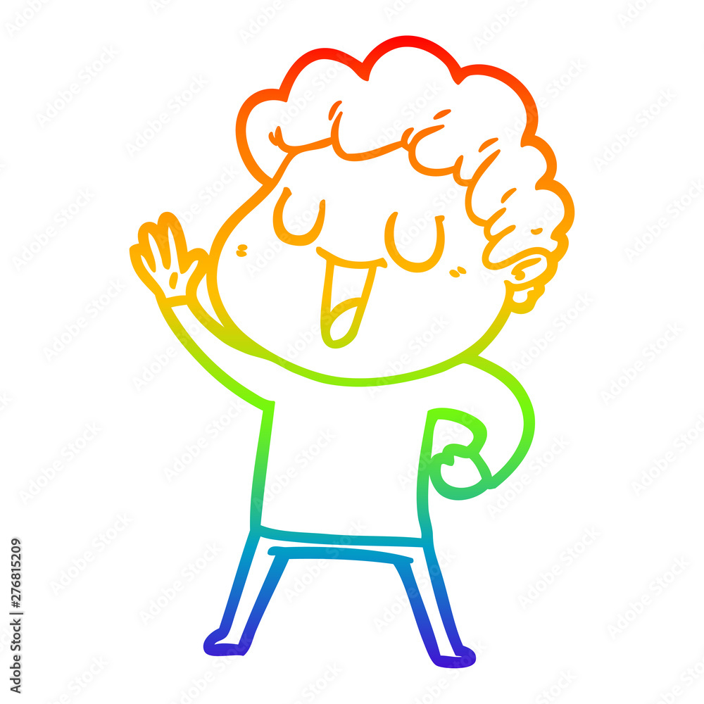 rainbow gradient line drawing waving cartoon man rainbow gradient line drawing waving cartoon man
