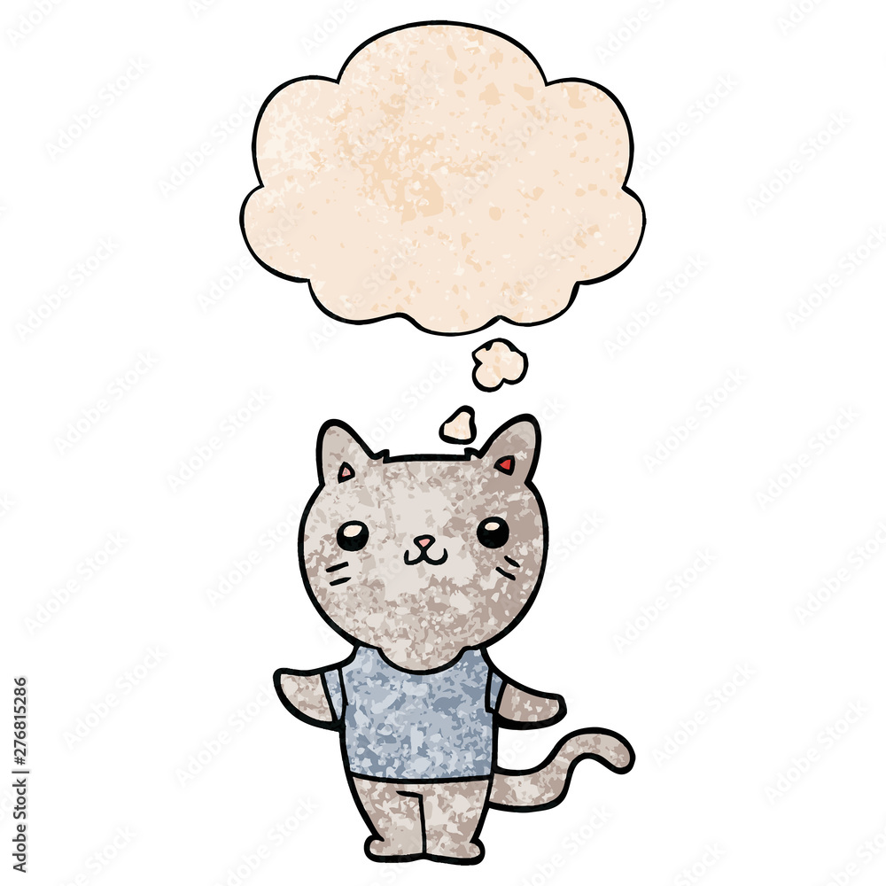 cartoon cat and thought bubble in grunge texture pattern style cartoon cat and thought bubble in grunge texture pattern style