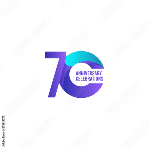 Free Download 70 Years Anniversary Celebration, Purple and Blue Gradient Vector Template Design Illustration - GFXLoad