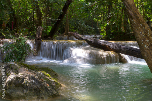 Erawan Waterfall and sunlight in forest
