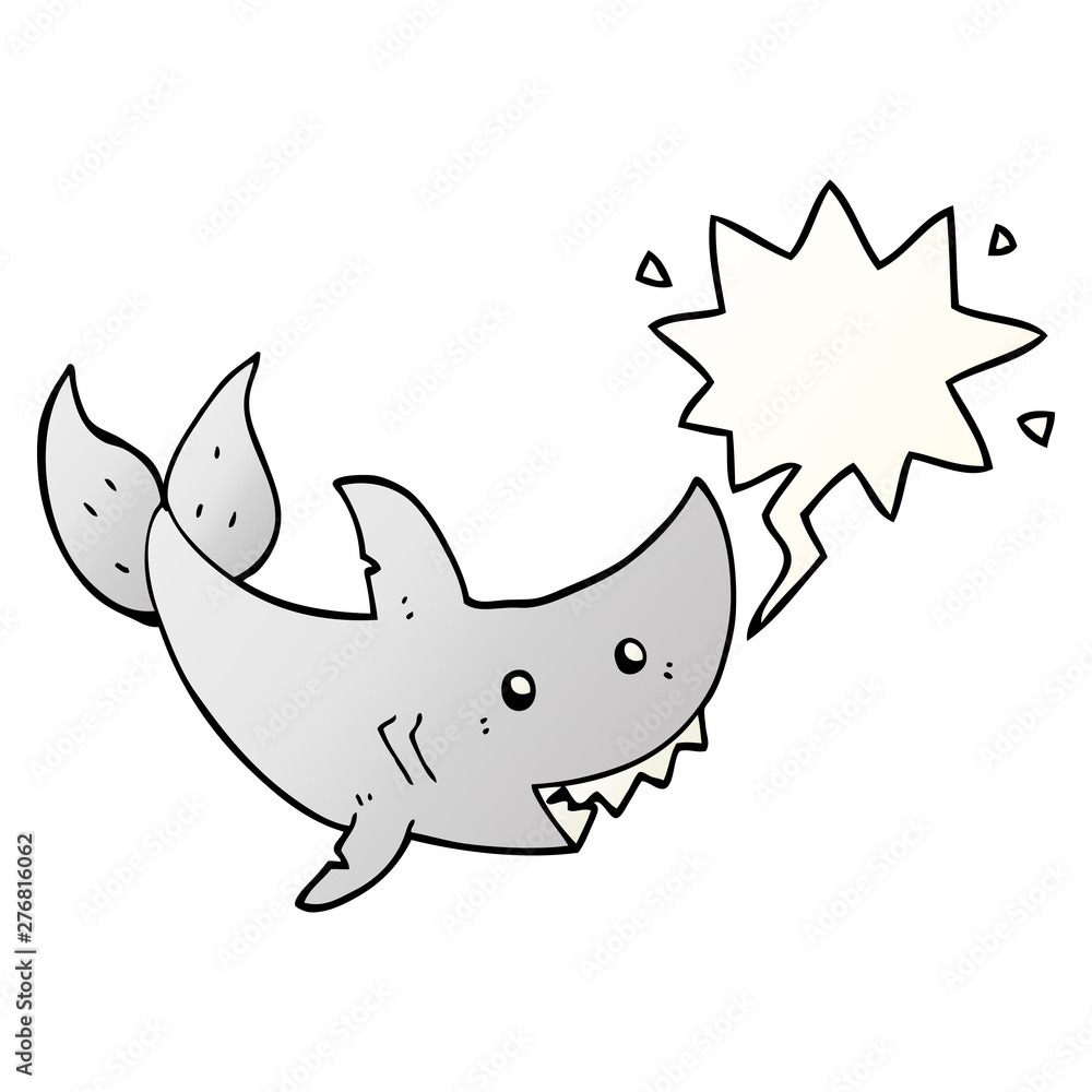 Obraz premium cartoon shark and speech bubble in smooth gradient style