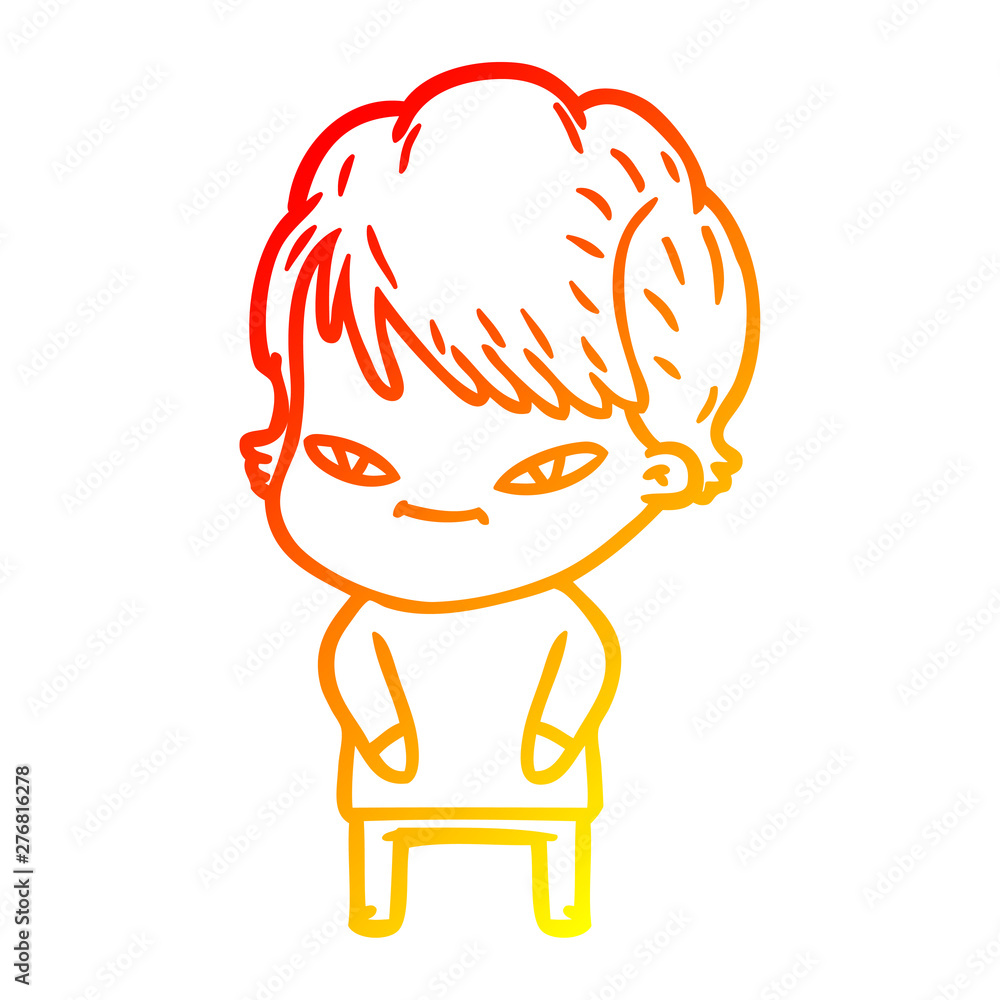 warm gradient line drawing cartoon happy woman warm gradient line drawing cartoon happy woman