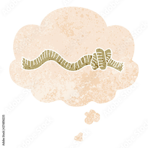 cartoon knotted rope and thought bubble in retro textured style