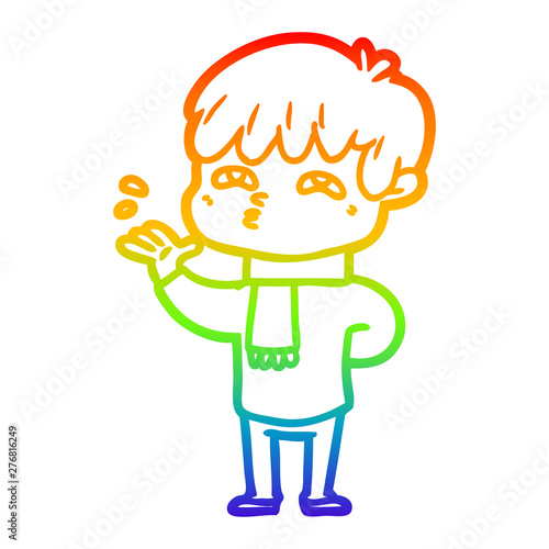 rainbow gradient line drawing cartoon curious man