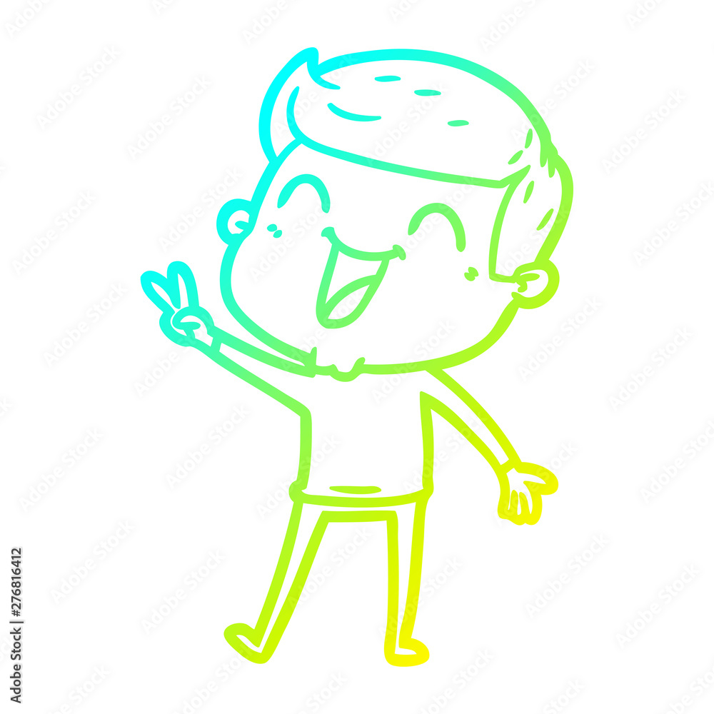 cold gradient line drawing cartoon man laughing