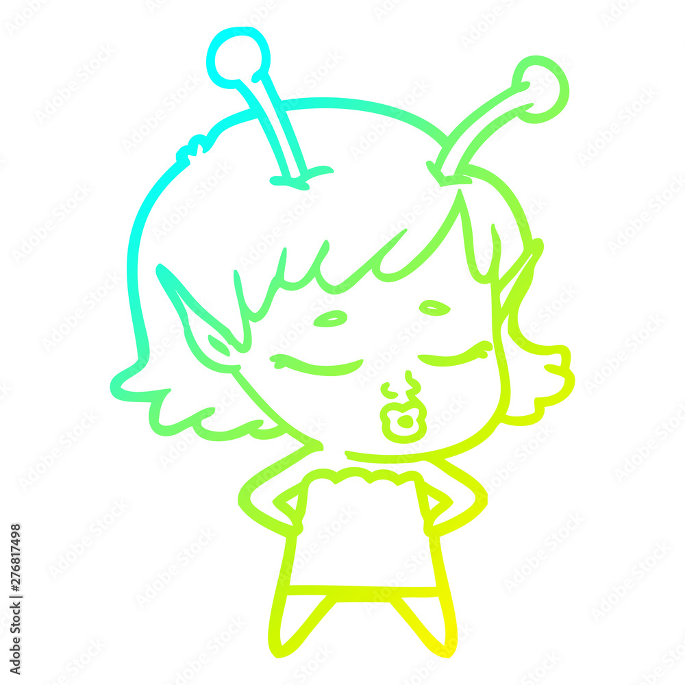 cold gradient line drawing cute alien girl cartoon cold gradient line drawing cute alien girl cartoon