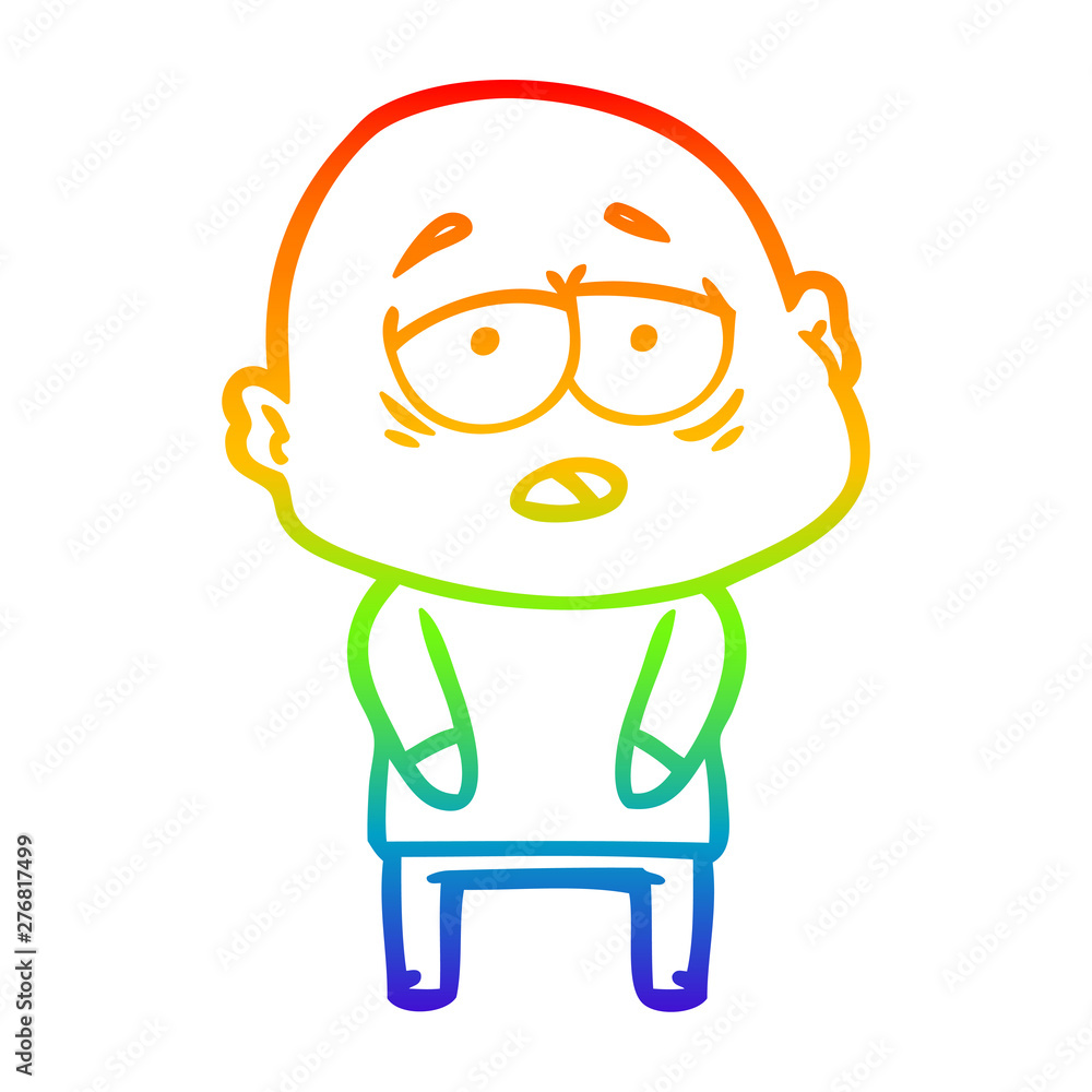 rainbow gradient line drawing cartoon tired bald man rainbow gradient line drawing cartoon tired bald man