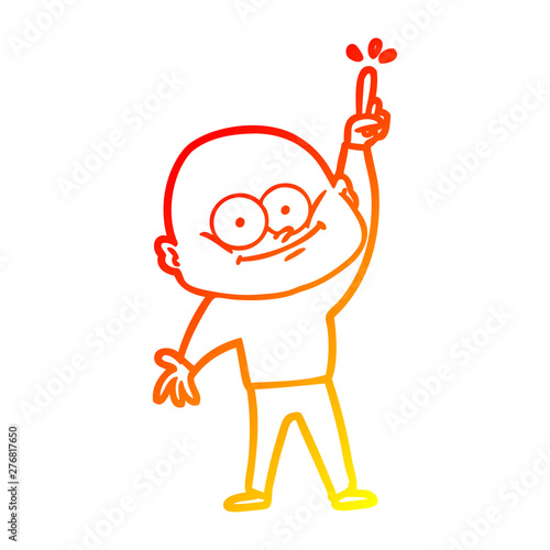 warm gradient line drawing cartoon bald man staring