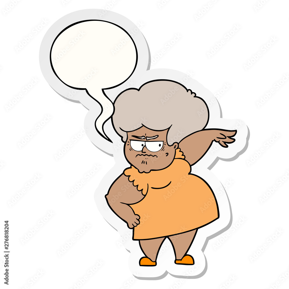 cartoon angry old woman and speech bubble sticker cartoon angry old woman and speech bubble sticker