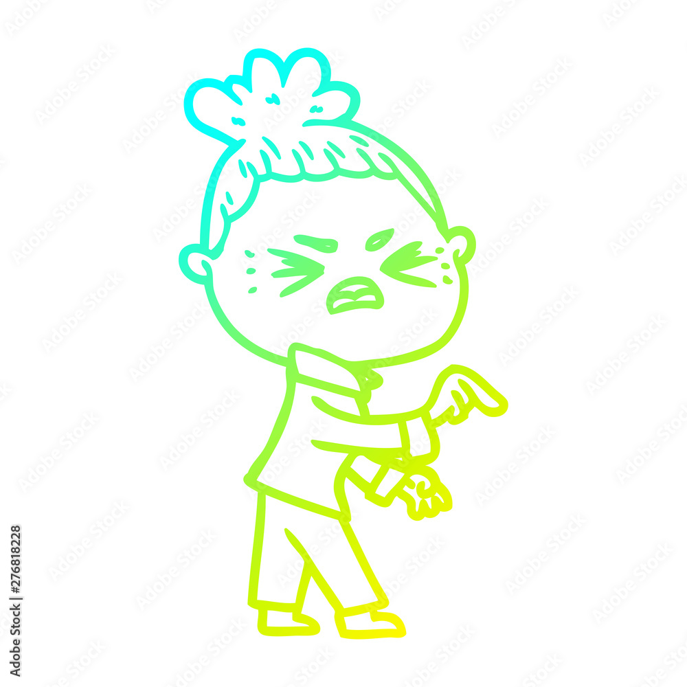 cold gradient line drawing cartoon angry woman