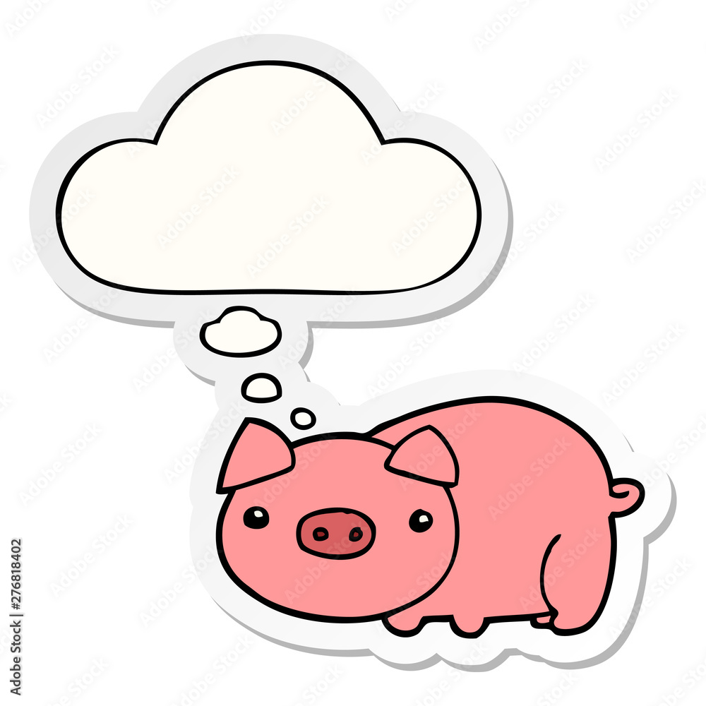 cartoon pig and thought bubble as a printed sticker cartoon pig and thought bubble as a printed sticker