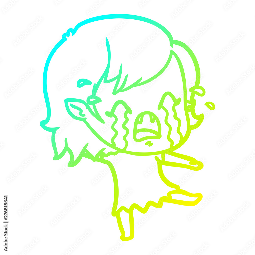 cold gradient line drawing cartoon crying vampire girl cold gradient line drawing cartoon crying vampire girl