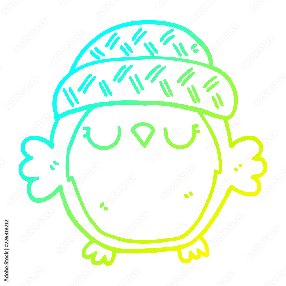 cold gradient line drawing cute cartoon owl in hat cold gradient line drawing cute cartoon owl in hat
