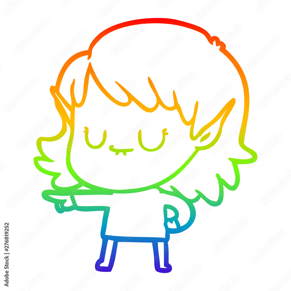 rainbow gradient line drawing happy cartoon elf girl rainbow gradient line drawing happy cartoon elf girl