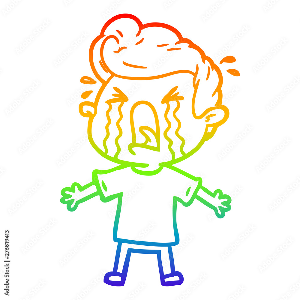 rainbow gradient line drawing cartoon crying man rainbow gradient line drawing cartoon crying man