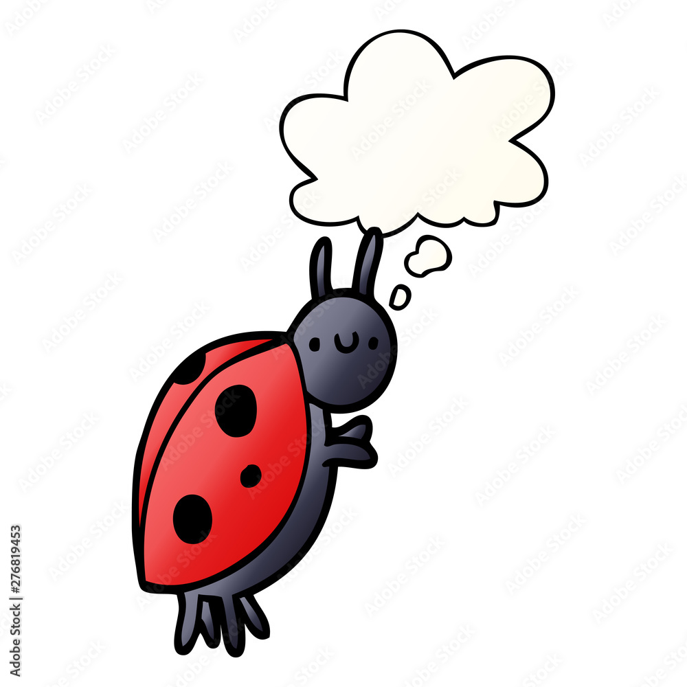Naklejka premium cartoon ladybug and thought bubble in smooth gradient style