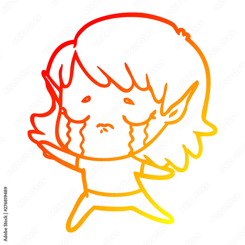 warm gradient line drawing cartoon crying elf girl warm gradient line drawing cartoon crying elf girl