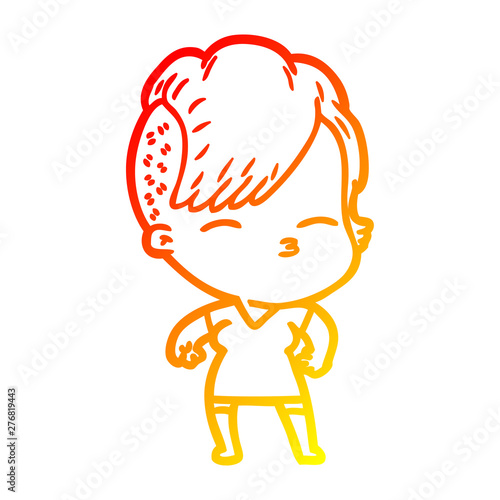 warm gradient line drawing cartoon squinting girl