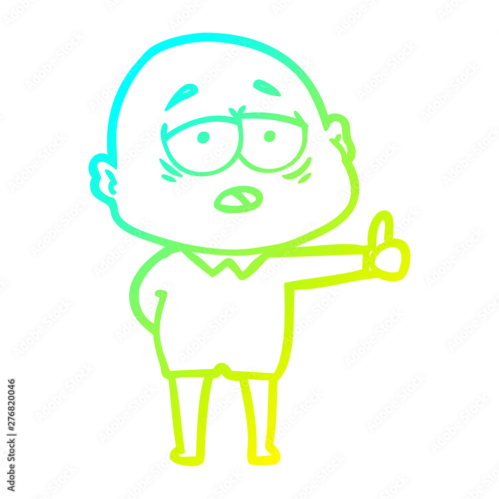 Obraz premium cold gradient line drawing cartoon tired bald man