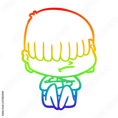 rainbow gradient line drawing cartoon boy with untidy hair