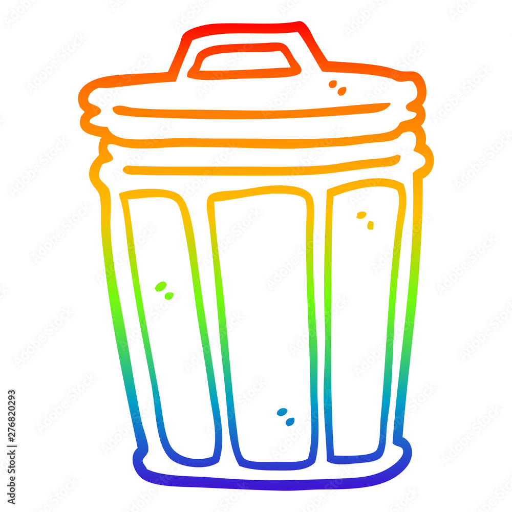 rainbow gradient line drawing cartoon trash can Stock Vector | Adobe Stock