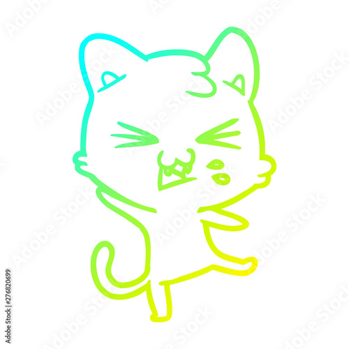 cold gradient line drawing cartoon cat hissing