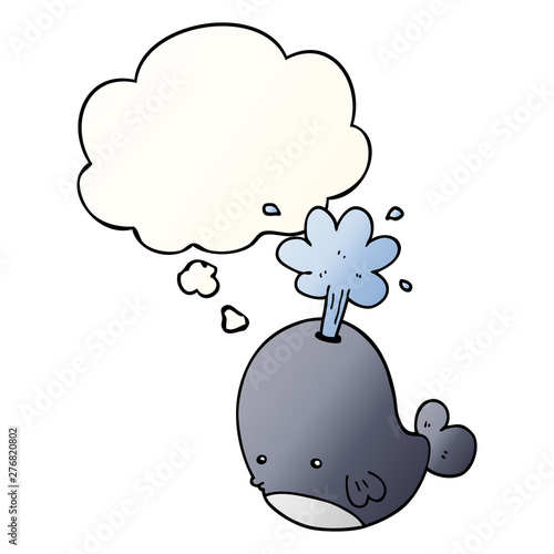 cartoon spouting whale and thought bubble in smooth gradient style
