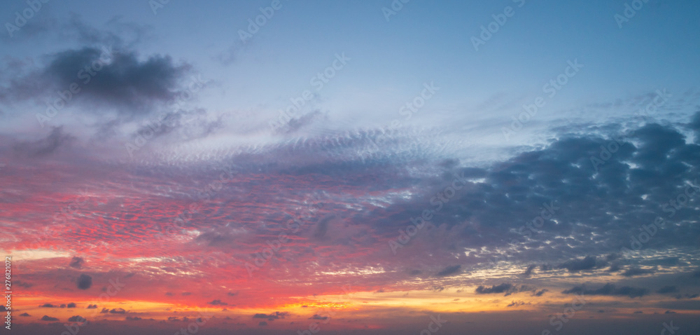 Abstract Colorful sky with sunset view in the evening or sunrise and clouds background in the in nature background concept.