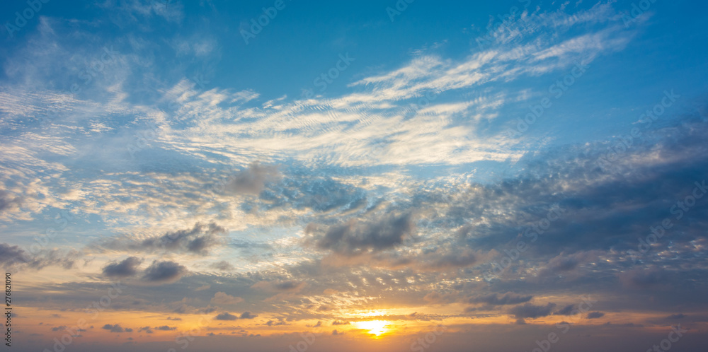 Abstract Colorful sky with sunset view in the evening or sunrise and clouds background in the in nature background concept.