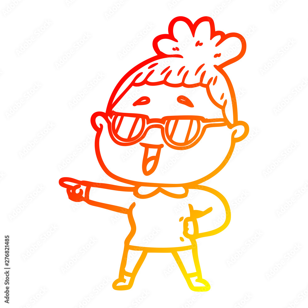 Obraz premium warm gradient line drawing cartoon happy woman wearing spectacles